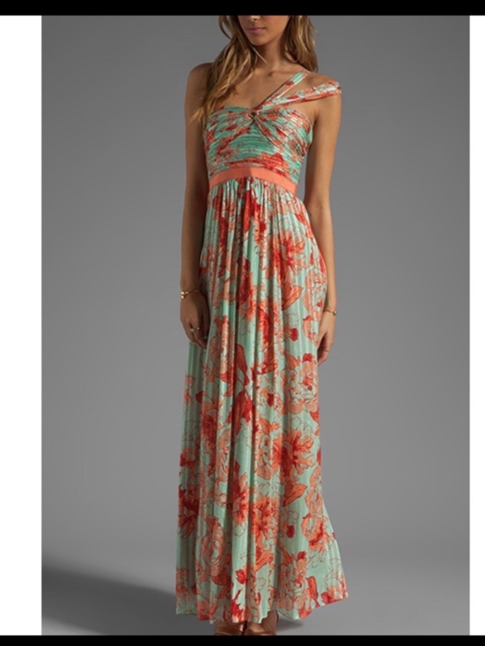 BCBG max Azria Inga Silk Maxi Dress in Nectar Floral Long One Shoulder Gown NWT